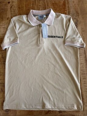 ESSENTIALS Men’s Light Beige Polo with Contrast Trim